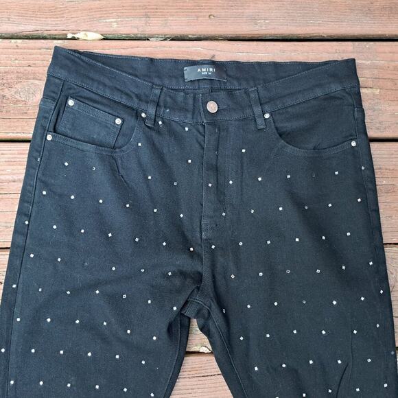 Amiri Jeans Black Skinny Swarovski Crystals Men Size 34X31 - Picture 3 of 13